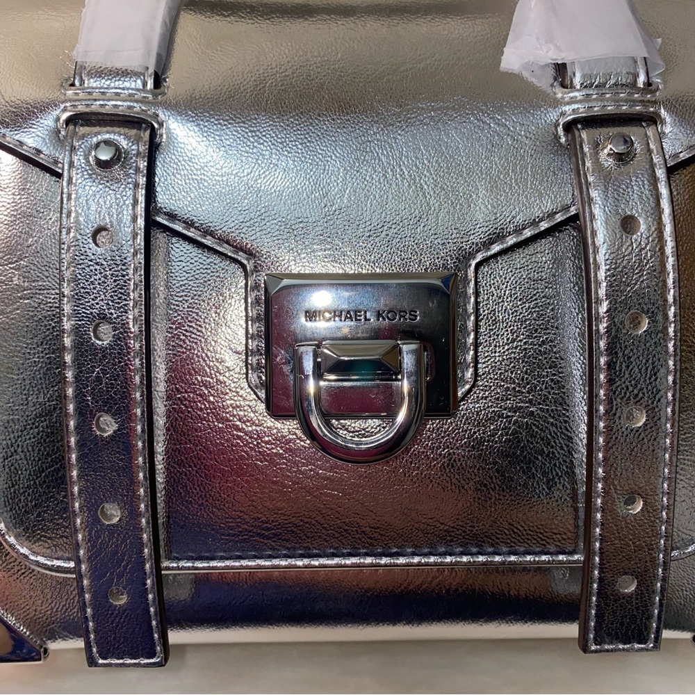 Michael Kors purse Manhattan Medium Metallic Satchel New - Picture 13 of 15